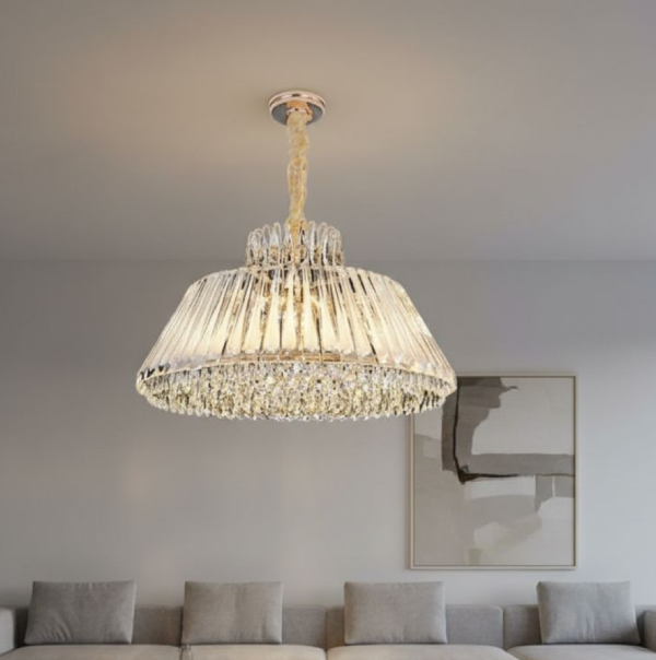 لوستر آویز کریستالی وارداتی مدل TH_8430 – بدنه آبکاری نقرهای و طلایی - تصویر 2