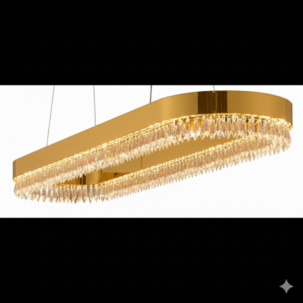 لوستر لاینری بیضی آبکاری طلایی نارسیس با کریستال کوتاه