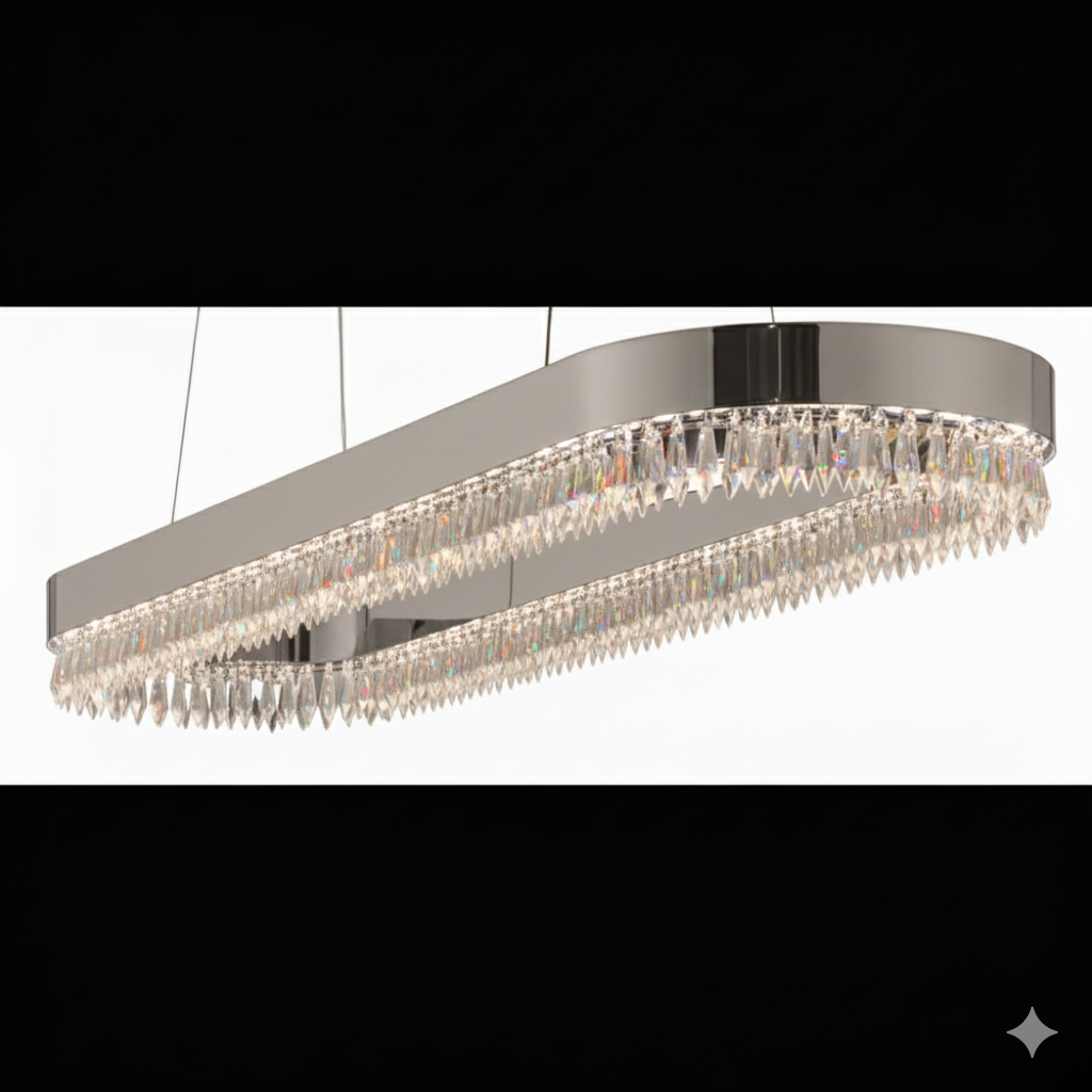 لوستر لاینری بیضی آبکاری نقره ای نارسیس با کریستال کوتاه