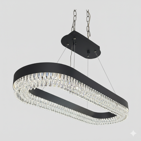 لوستر لاینری بیضی مشکی نارسیس با کریستال کوتاه