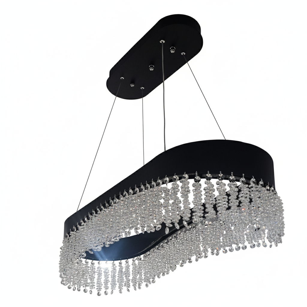 لوستر لاینری بیضی مدرن طرح شاین رنگ مشکی | نور سه‌حالته ریموت‌دار