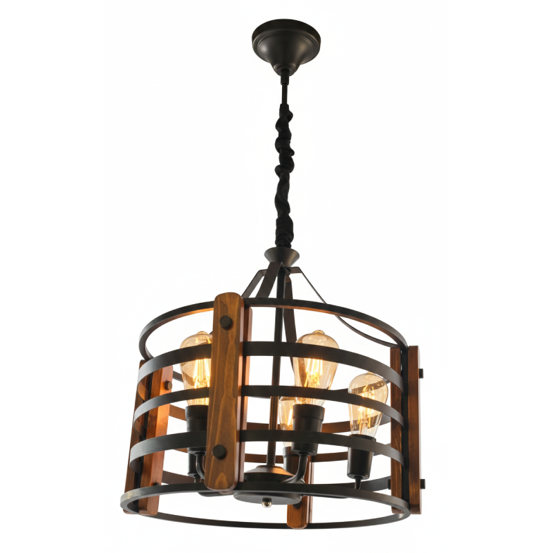 لوستر فلزی ادیسونی مدل استوانه‌ای طرح چوب