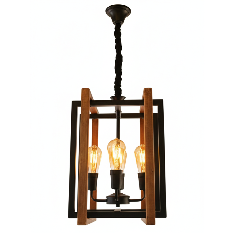 لوستر ادیسونی طرح مکعب فلزی طرح چوب - تصویر 4
