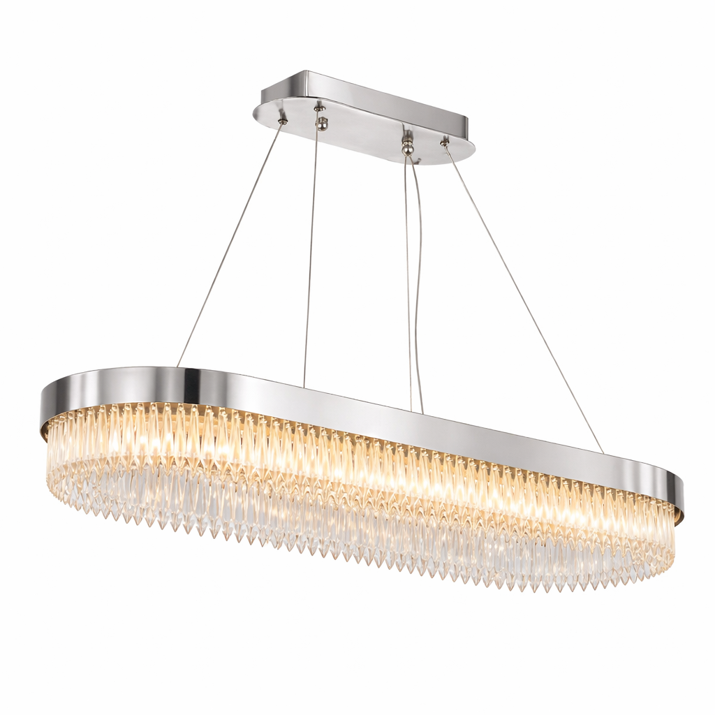 لوستر لاینری بیضی آبکاری نقره ای نارسیس کریستال ۷۶ میلیمتری