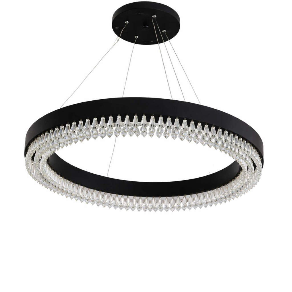 لوستر نارسیس گرد مشکی با کریستال کوتاه سایز 60